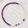 8Mm Vintage High Quality Natural Amethyst Freshwater Pearl Design Sense Necklace Clavicle Chain