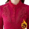 Camisa de encaje de otoño e invierno Camisa superior ajustada Camisa de mujer de talla grande con relleno de terciopelo y calidez