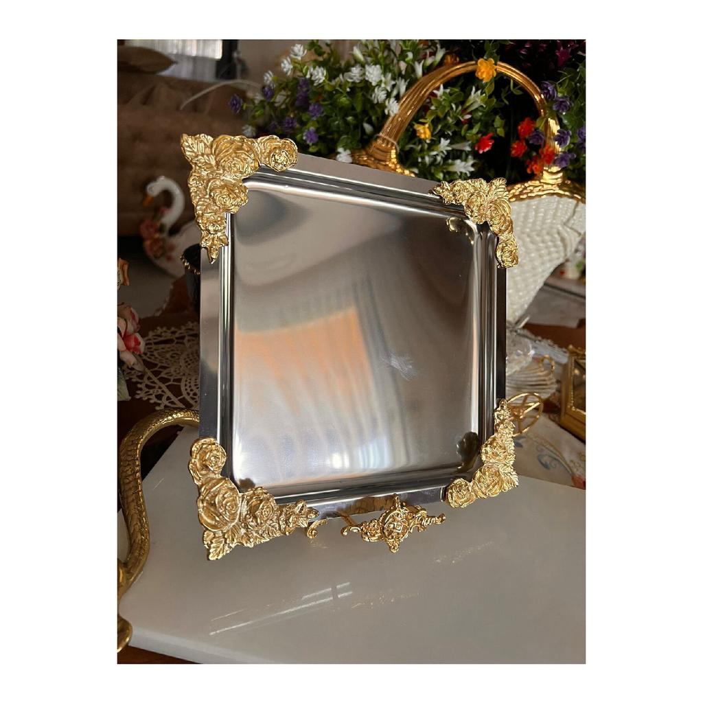Silver Gold Detailed 18/10 Steel Coffee Presentation Tray 1 Piece