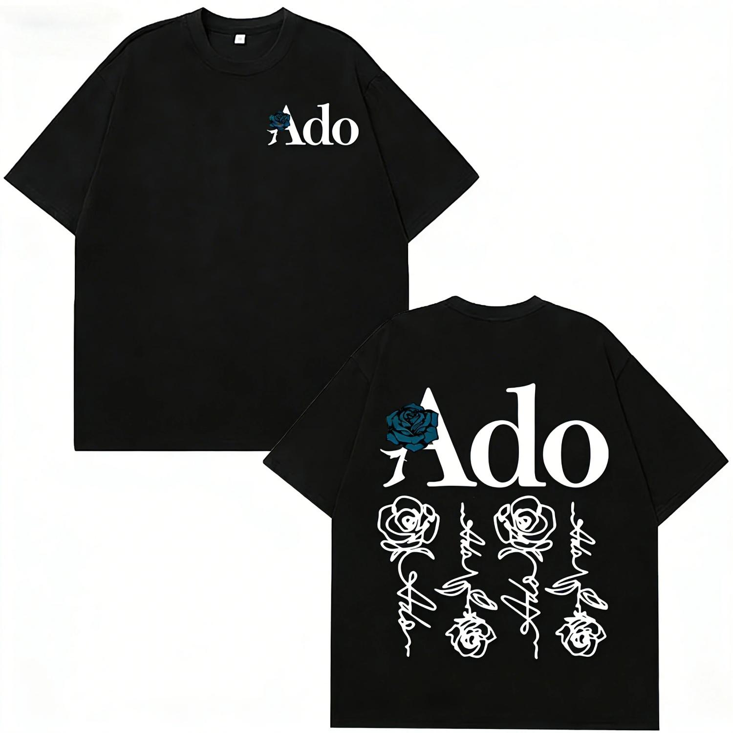 

2026 Spring_Summer Ado Blue Rose World Tour Hibana T-shirt Fashion Short Sleeve Aesthetic Trendy Casual Wear S чёрный