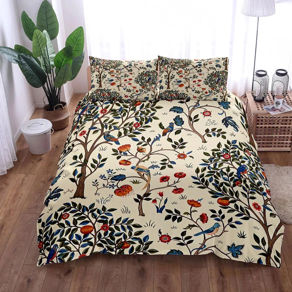 William Morris Neoclassical Floral And Birds Duvet Cover Set  Double King  Full Queen Size Bed Linen Set