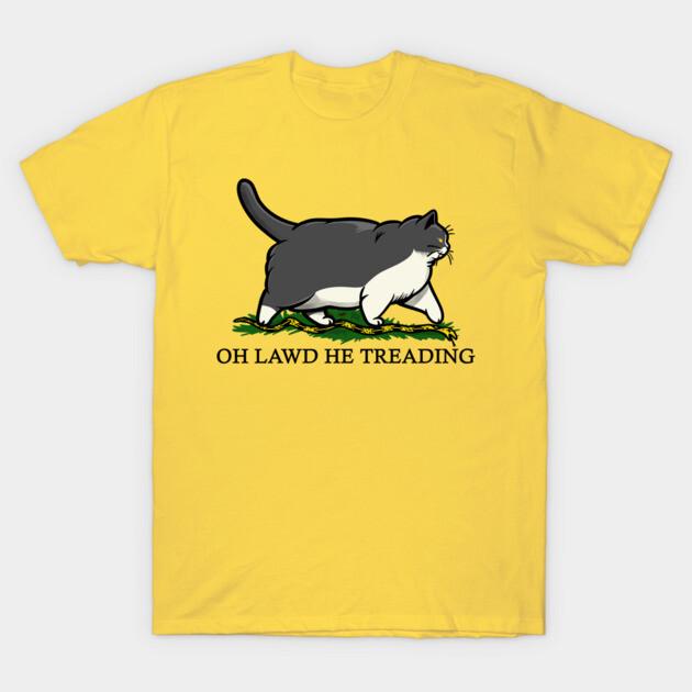 Asian Size Men Black Print T-shirt Oh Lawd He Treading Grey Tuxedo Cat No-Cut Print Cotton Tshirt 3XL жёлтый