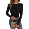 2026 Spring and Autumn New Women's Casual Textured Round Neck Long Sleeve Slim Fit T-Shirt