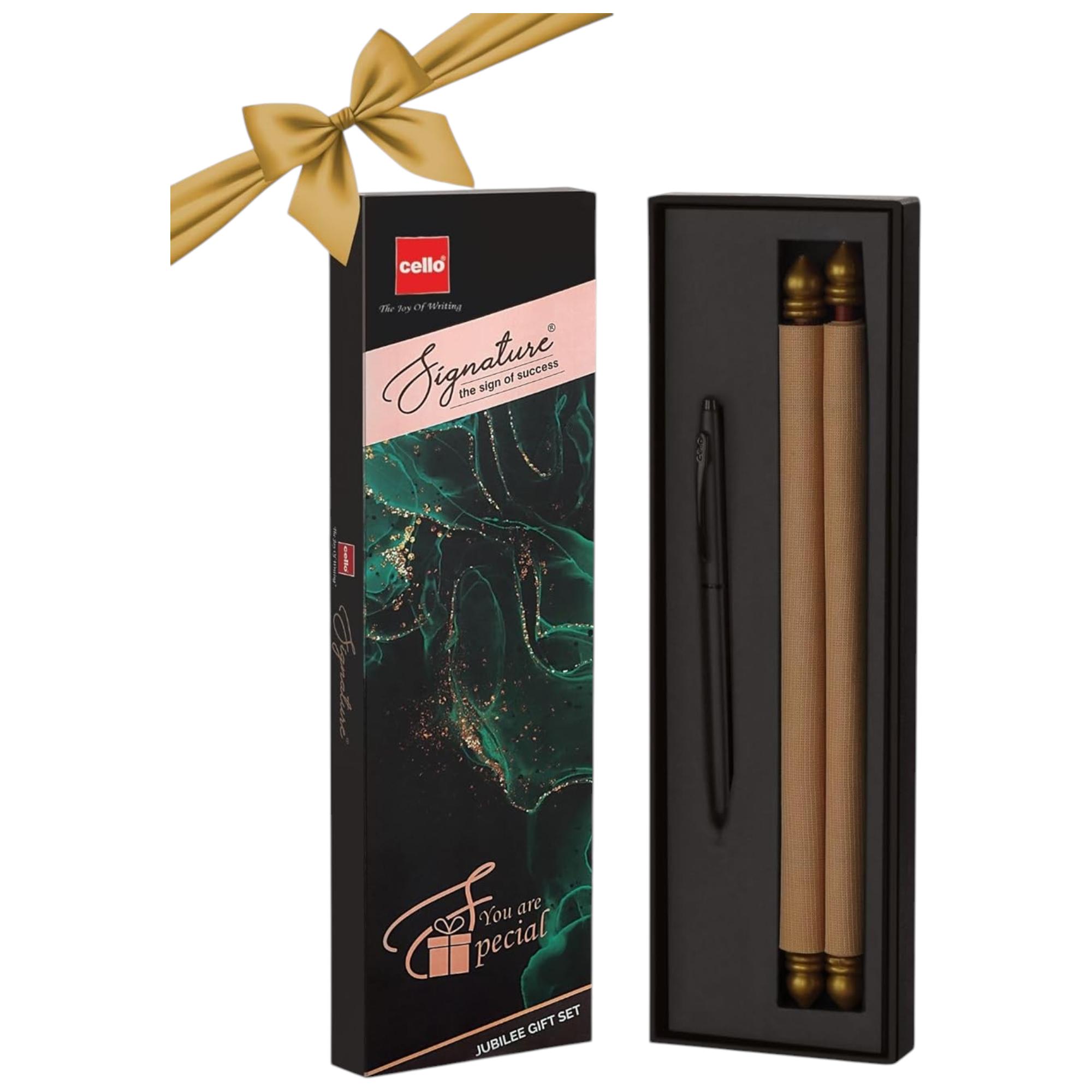 

Cello Signature Jubilee Gift Set Ball Pen With Birthday Scroll Blue Ink 0.7mm Tip Matte Black Metal For Office And Gifting