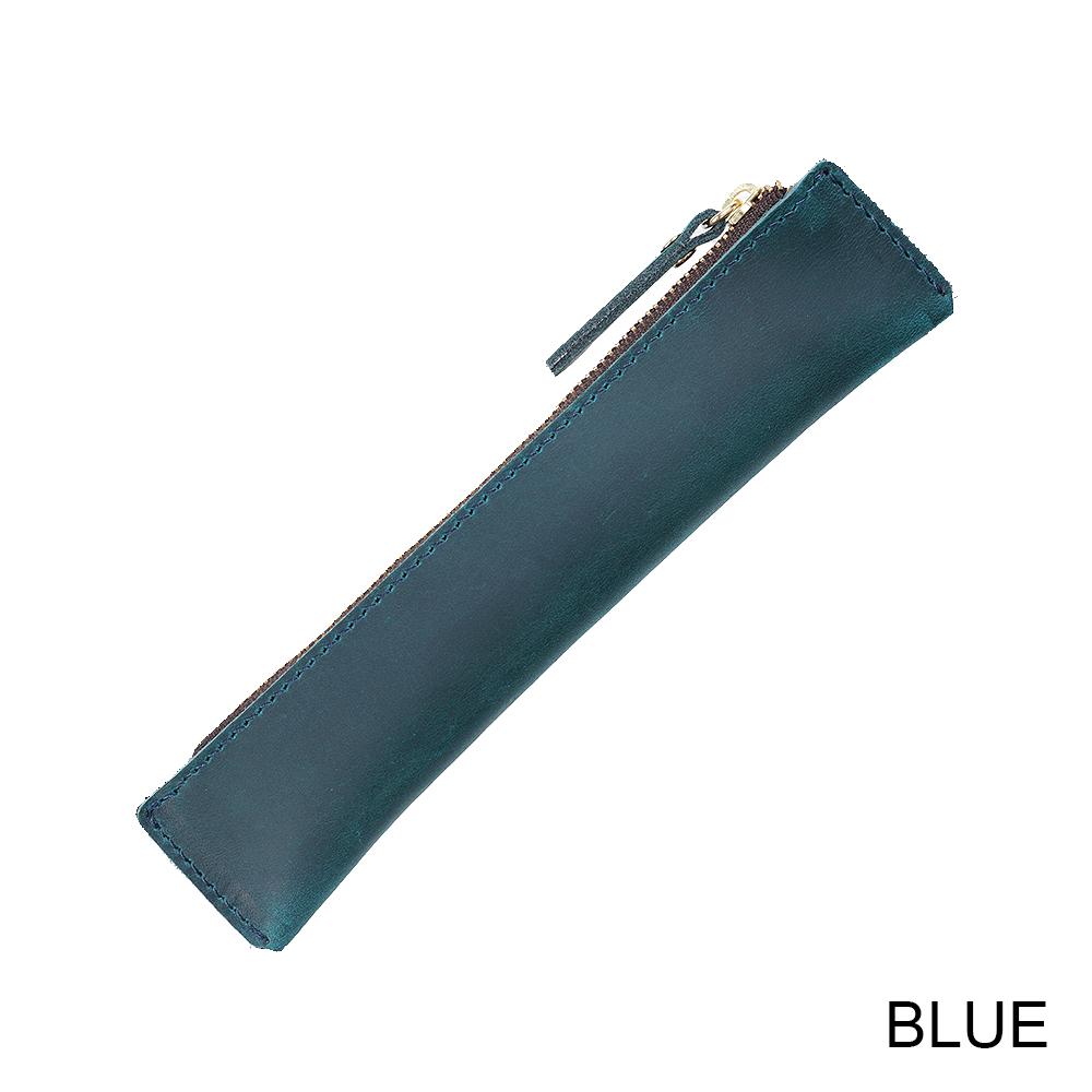 AIGUONIU Genuine Vintage Crazy Horse Leather Zipper Pen Pouch Retro Style Creative School Stationery Pencil Bag