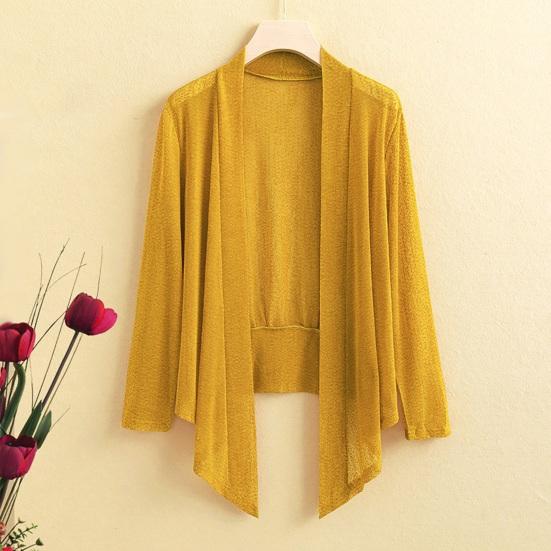 Women Coat Solid Color Cardigan Blouse Casual Loose Quick Dry Long Sleeve Quick Dry Thin See-through Open Stitch Sunscreen AC Warm Jacket