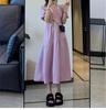 Women's High-End Purple Petite Bubble Sleeve Long Dress for Early Spring