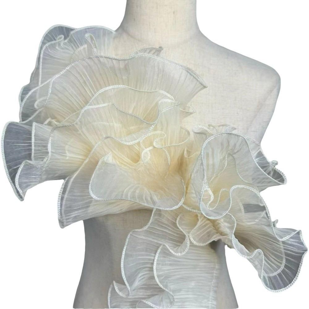 1 Yard Pleated Fabric Magic Color Ruffle Pleated Pleated Lace Rose Flower Pattern Organza Translucent Laser Gradient Lace