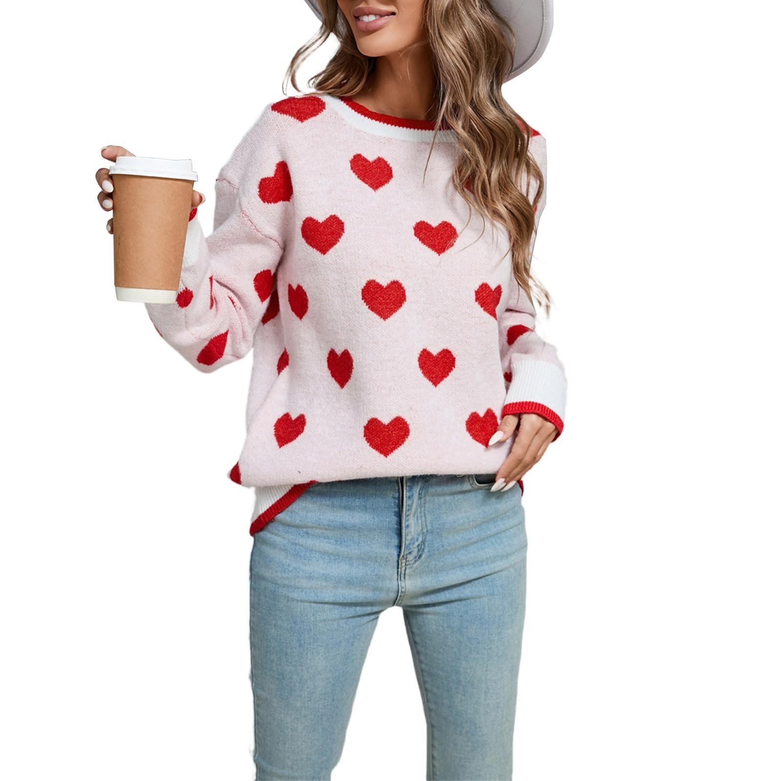 

Женский свободный повседневный модный свитер с круглым вырезом и сердечком, вязаный свитер-рубашка L белый