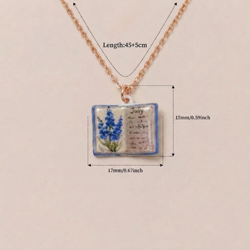 Chic Retro Porcelain Book Necklace Unique Design Birthday Gift for March Born Fashionistas