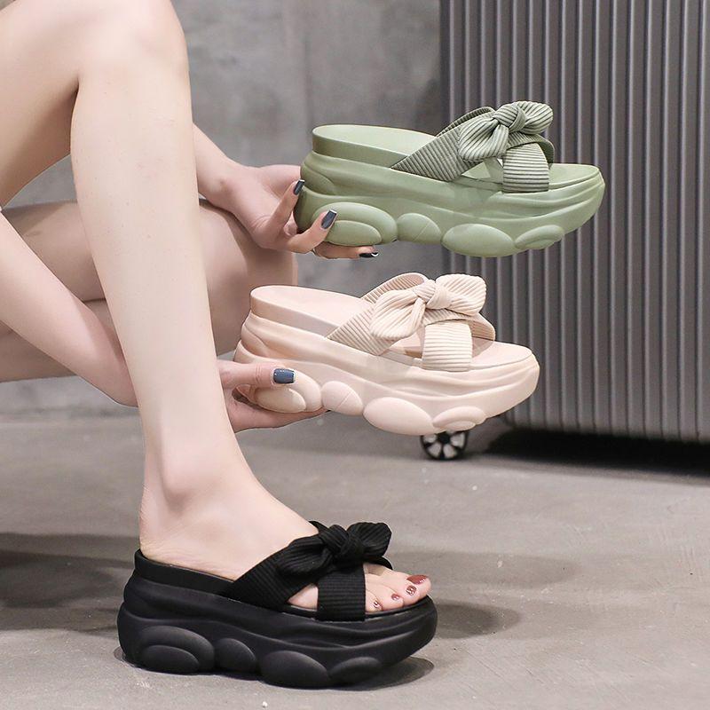 Fashion Women's Slippers And Ladies Sandals Outside Kawaii Shoes Heeled Cute With Bow Slides Apricot 39 New Style Fashion Luxury Stylish