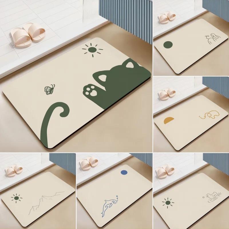 Simple Cat Print Door Mat Decoration Home Bathroom Mat