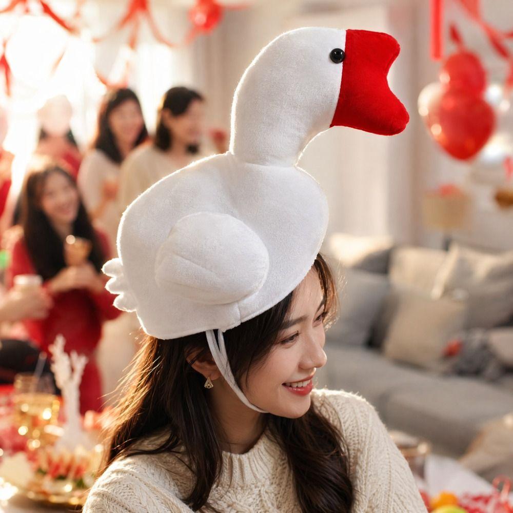 Plush Big Goose Headgear White/Pink Cartoon Goose Hat Festival Halloween Party Hat Cosplay Costume