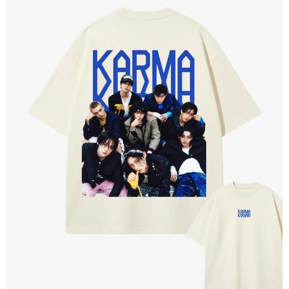 KPOP Stray Kids SKZ Karma Men's T-shirt 2026 Summer New Men's Women's Fashion Casual Cotton Oversized T-shirt Street Wear Y2K