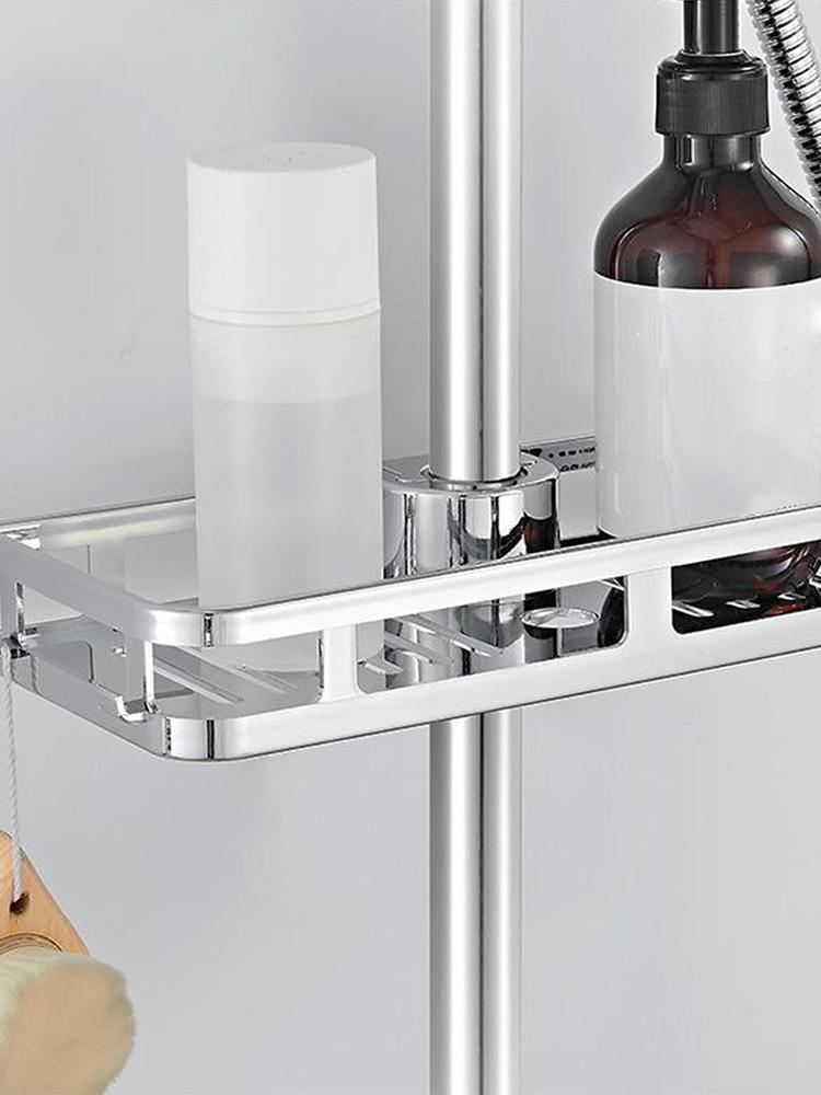 Bathroom Tray Shower Shelves Drain Racks No Drilling Lifting Rod Removable Stand Shower Shelf Soap Holder Storage Rack Tray