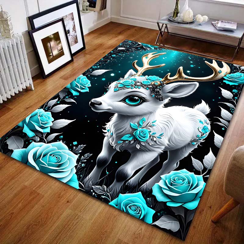 

1PC Flower Deer Printed Carpet for Bedroom Living Room Bedside Sofa Floor Mat Modern Home Decor Area Rug Fast Shipping 40cm x 60cm