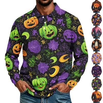 Men's Long Sleeve Shirt Halloween Print Loose Fit Casual Top