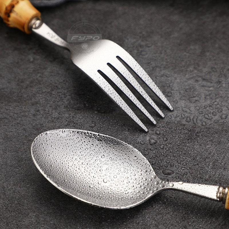 8/16/24pcs Creative Bamboo Cutlery Sets 304 Stainless Steel Steak Cutlery Tableware set Spoon and Fork Kitchen Dining Bar