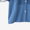 ZANZEA Women Casual Round Neck Summer Short Sleeve Button Blouse