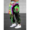 Autumn/Winter 3D Printed Colorful Alien Skull Graffiti Men's Fleece-Lined Thick Long Trousers - Warm Low Crotch Street Jogging Pants