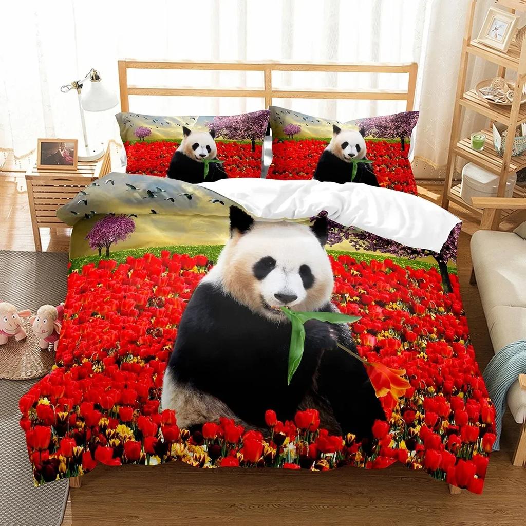 Panda Cute Wild Animals Comfortable Duvet Quilt Cover Pillowcase Bedding Set Children Bedroom Decoration Home Textile