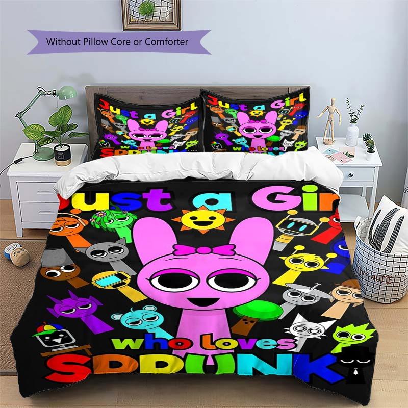 Just A Girl Who Loves Sprunki Colorful Cartoon Character Print 3 Pieces Duvet Cover Set Game Anime Bedding Bedroom Decor Without Pillow Core Comforter