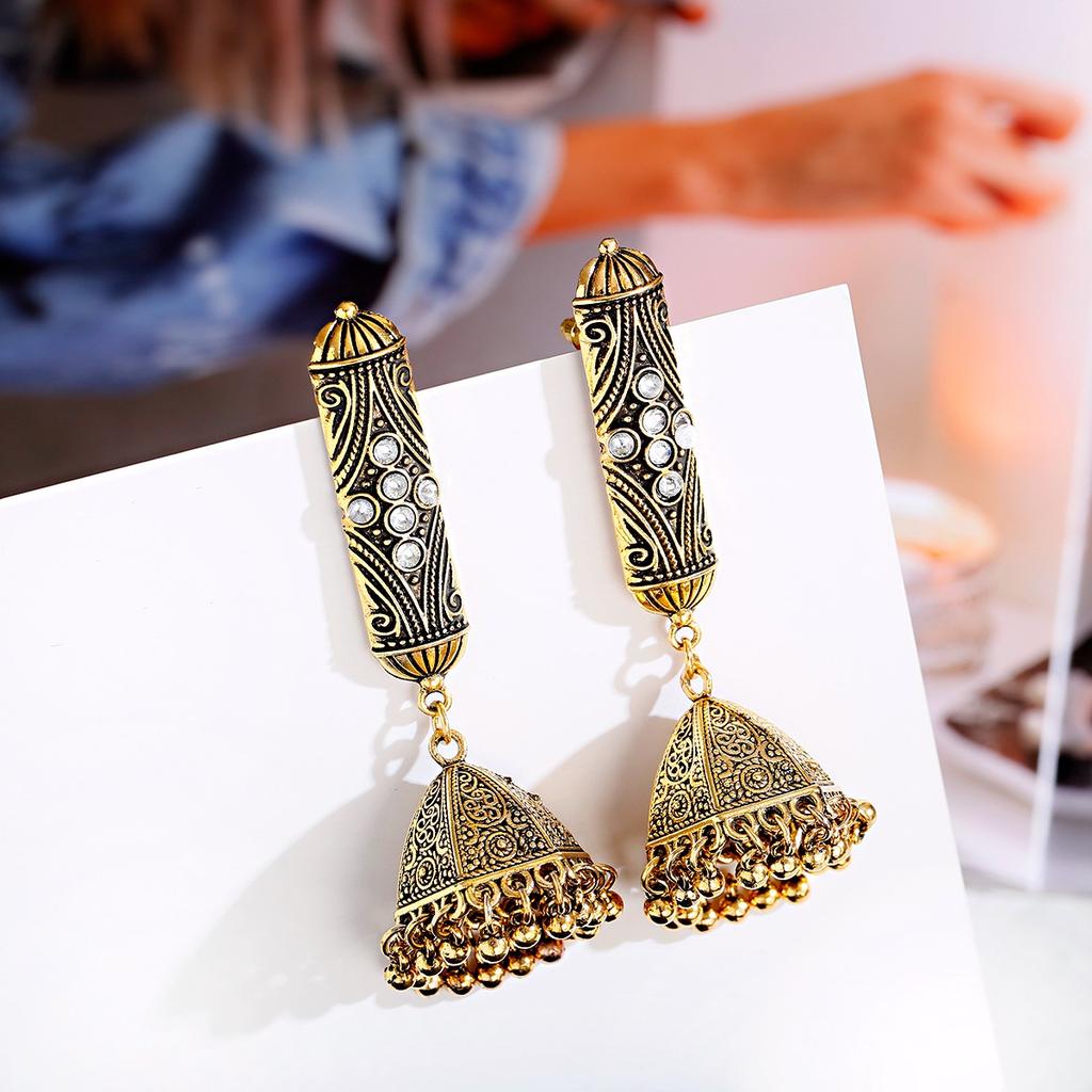 Indisk Jhumka Gypsy Zircon Boho Vintage Etnisk Dame Øredobber Hul Hengende Øredobber For Kvinner boucle d’oreille 2020