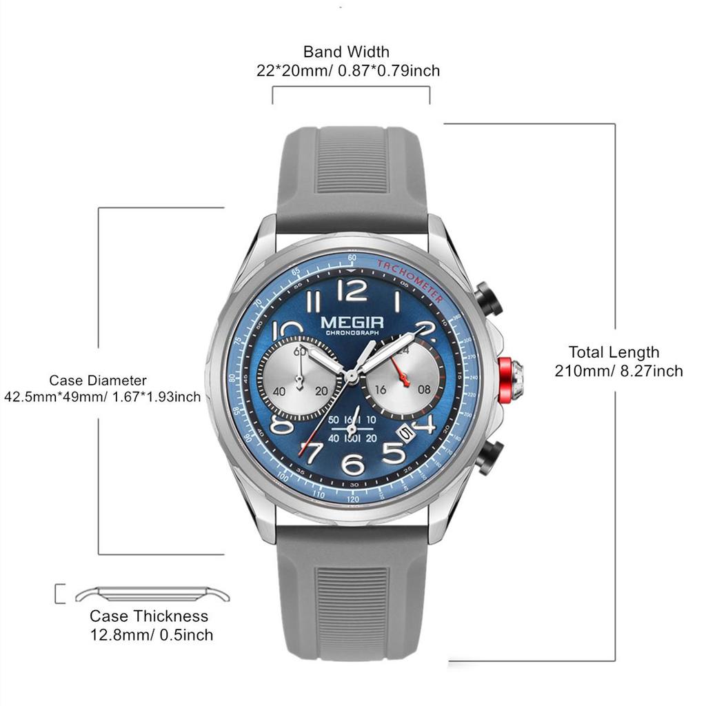 MEGIR Men Watches Luxury Quartz Wristwatch Waterproof Men's Sports Chronograph Silicone Strap Clock Relogio Masculino 2230