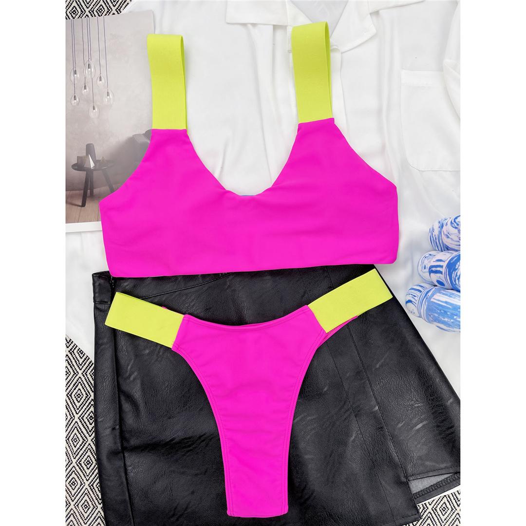 

Мода Новый Сращивание Высокий Вырез Ноги Стринги Бикини Женский Купальник Женский Купальник Из Двух Частей Бикини Комплект Купальщица Купальный Костюм Купальник Леди S розовый