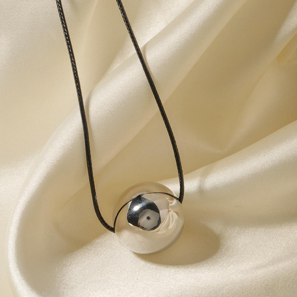European and American Ins Necklace, Steel-colored Stainless Steel Wax Rope Pulling Ball Pendant Necklace Necklace Special for