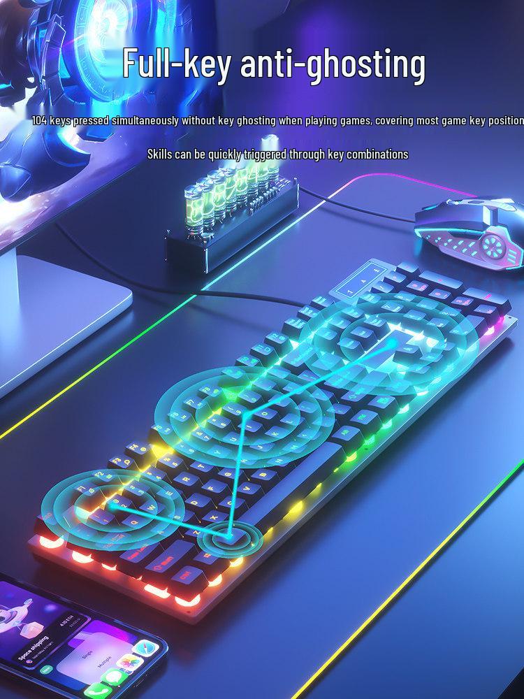 Wired Mechanical-Feel Keyboard Mouse Combo for Quiet E-sports Gaming and Typing