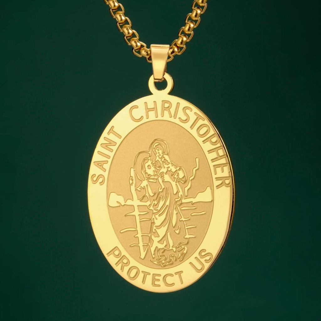 LIKGREAT Religious ST.Christopher Protect Us Medal Necklace Stainless Steel Catholic Saint Amulet Pendant Jewelry