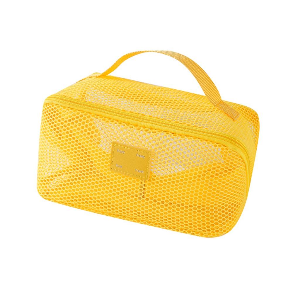 Solid Color Mesh Cosmetic Bag Zipper Toiletry Storage Bag Portable Makeup Pouch  Women/Girls