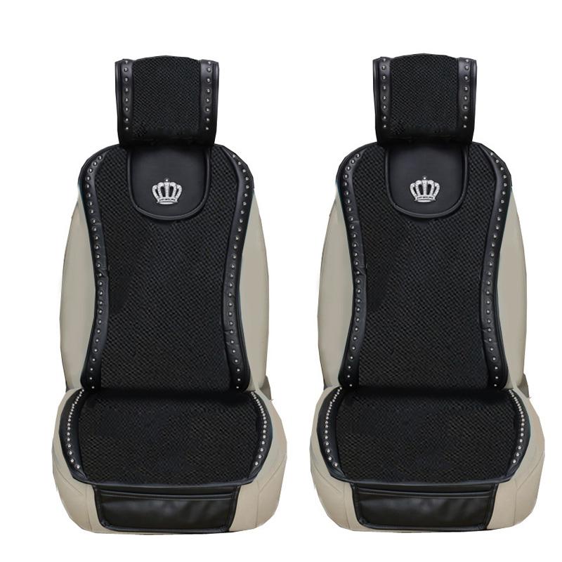 Fashion Diamond Crown Universal Car Seat Cover Four Season Universal Ice Silk Front Auto Seat Cushion Pad Car Accessories