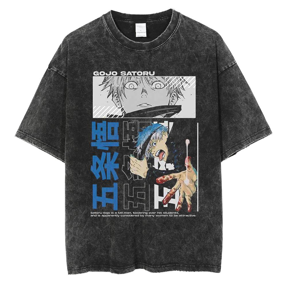 Anime Jujutsu Kaisen Itadori Yuji Ryomen Sukuna Graphic Washed T Shirt Men Vintage Cotton T-shirts Harajuku Male Casual TShirt