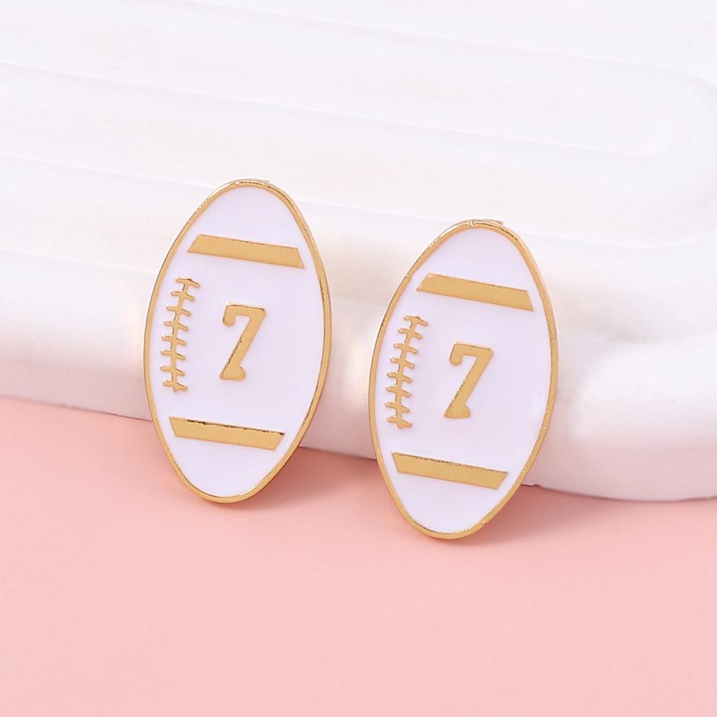 Fashionable rugby digital oil-dripping alloy earrings in a sporty and casual style, suitable for both men and women to wear as couple earrings