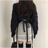 Retro V-Neck Knit Sweater with Back Tie – Stylish Autumn/Winter Women's Fashion