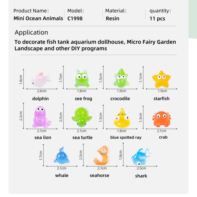 Mini Ocean Resin Animals Tiny Sea Animals Figurines Marine Miniature Decorations for DIY Fish Tank Potted Micro Garden Landscape