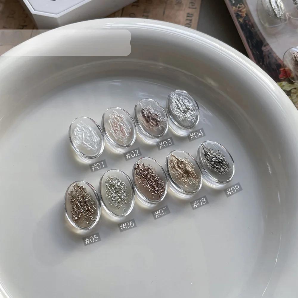 Poudre Aurora 9 couleurs Poudre de fée à paillettes en coquillage Popularité Poudre de brocart Nail Art solide Nail Art solide