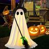 Glowing Ghost Decoration Halloween Light-Up Decoration, Spooky Witch Hat Ornament with LED Yard Light, Broom Decor for Outdoor Lawn Porch Holiday