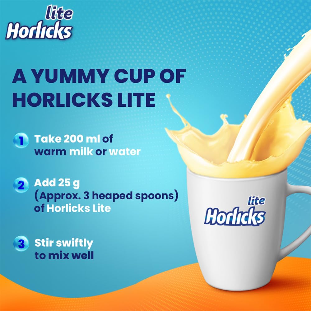Horlicks Lite Badam Flavour Health & Nutrition Drink Powder for Adults 450 g High Protein No Added Sugar