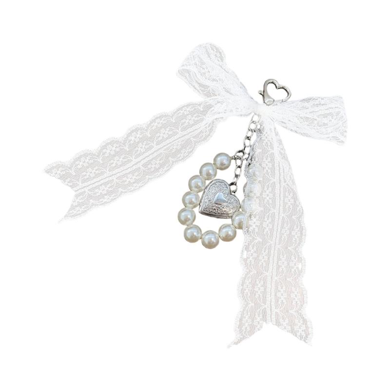 

Modern Keyring Bowknot Heart Imitation Pearls Accent Bag Decoration Accessory Fashion Jewelry Gift For Women белый