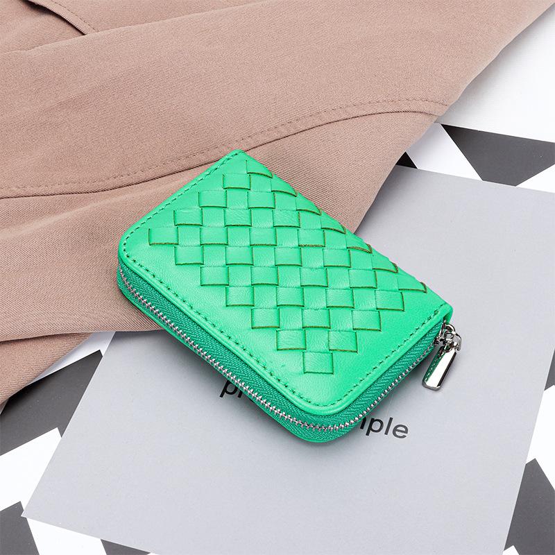 Genuine leather short small card bag 2025 new women's sheepskin hand-woven fashion card cover multi-card change bag women