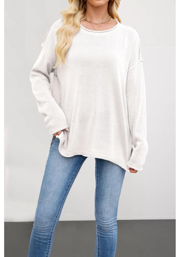 2026 European & American Women's Solid Color Knit Pullover - Autumn/Winter Loose Fit, Round Neck Sweater.