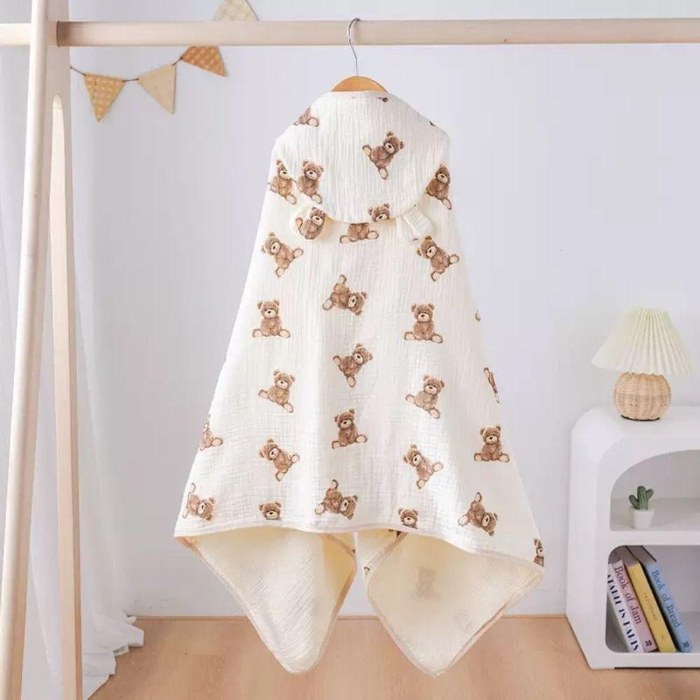 Four Layer Hooded Bathrobe Cartoon Printed Infant Bathrobe Warm Baby Gauze Bath Towel  Sleepwear