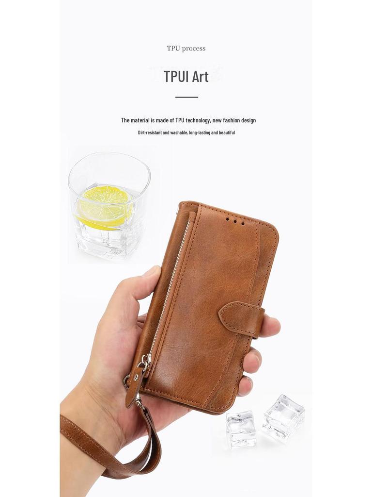 iPhone 15 Pro Leather Zipper Lanyard Case with Protective Function.