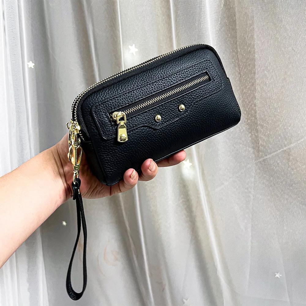 Multifunctional Genuine Leather Crossbody Bags Wristlet Strap Cell Phone Pouch Purses Small Crossbody Bag Handbag for Women