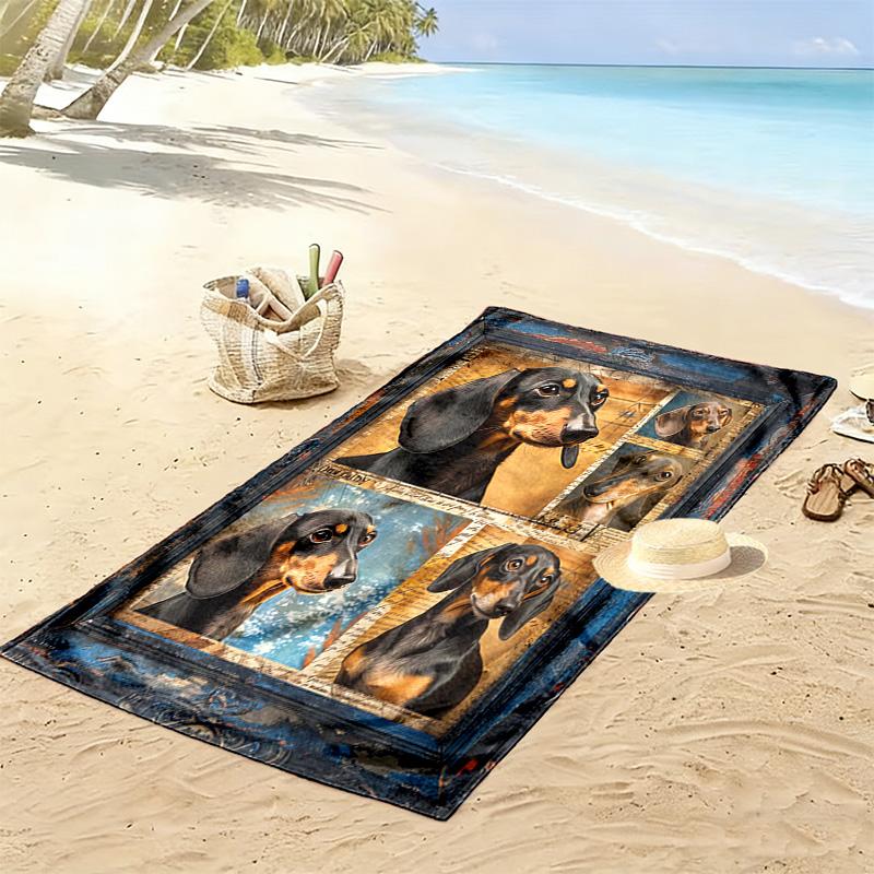Dackel Puzzle Print Strandtuch, Großes Weiches Schnelltrocknendes Handtuch für Strand Camping Schwimmen
