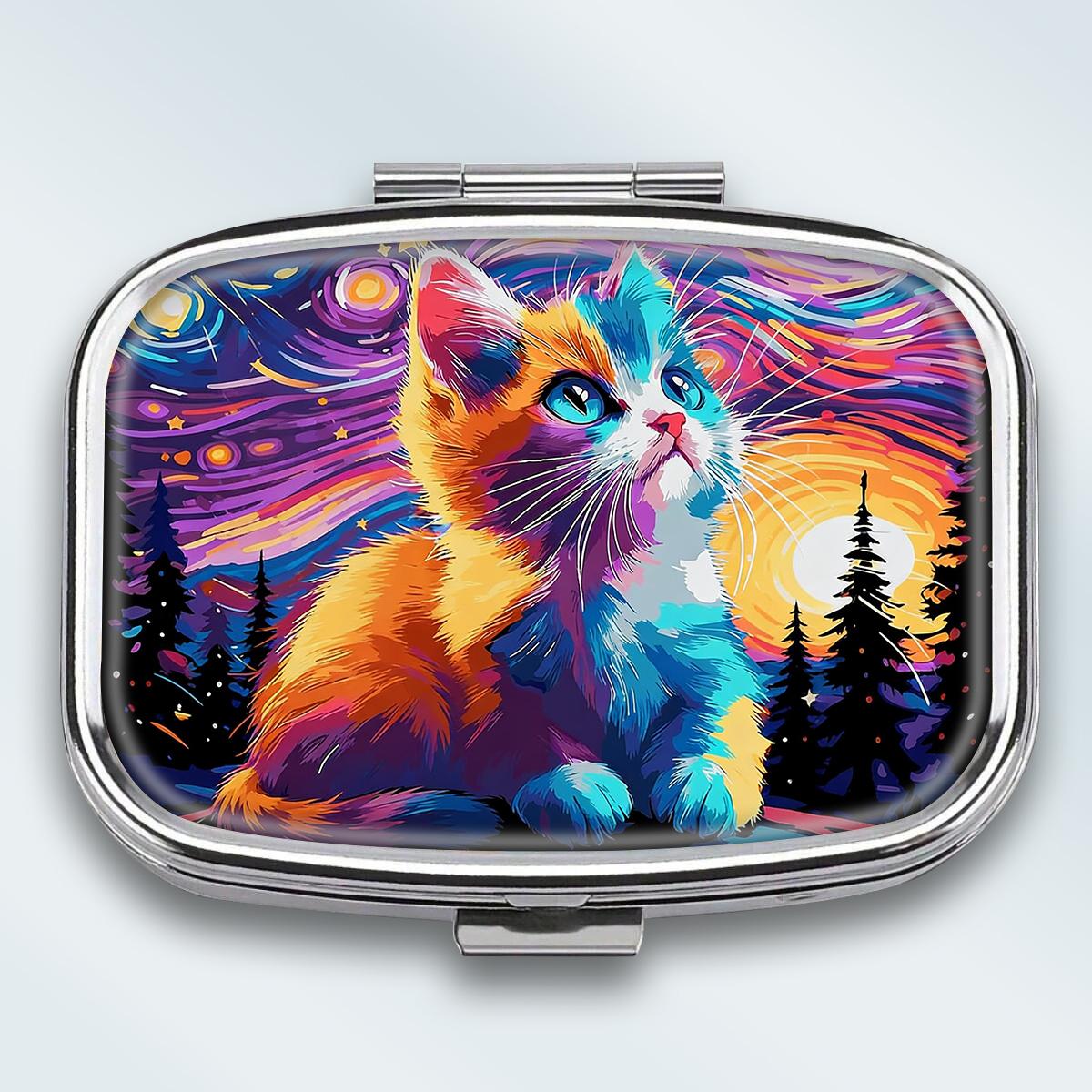 

Portable Pill Box with 2 Compartments, Mini Metal Medicine Organizer Case, Cute Printed Pill Container for Vitamins, Pills, Jewelry, Travel, Daily Use різнокольоровий
