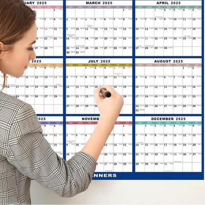 2025 Calendar Planner Dry Erase Sheet Wall Calendar Erasable Foldable Schedules Yearly Planner Double-sided Board With 2 Markers